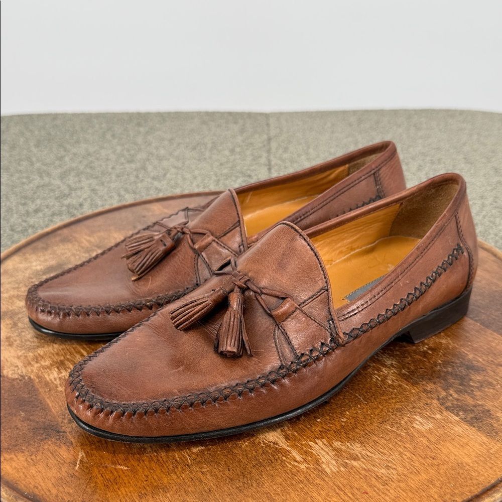 Johnston & Murphy Shoes Mens 8M Brown Leather Tassel Slip On Loafers